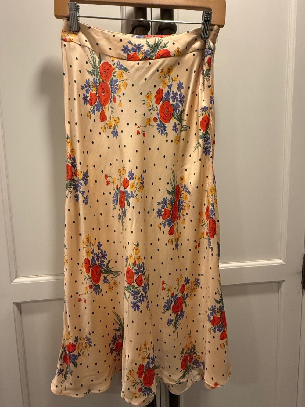 Sezane Floral Polka Dot Satin Midi Skirt - Picture 1 of 2